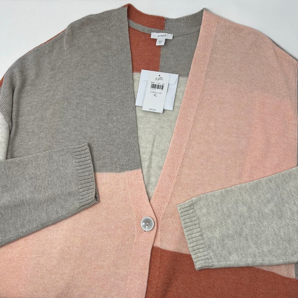 J. Jill Pure‎ Jill Colorblock One Button Longline Cardigan Sweater XL Pink NWT